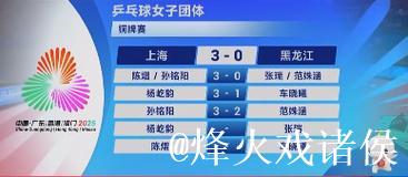 全运会乒乓球女子团体铜牌战：上海队3-0战胜黑龙江队
